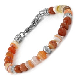10:10 Stainless Steel Bracelet and 6 mm Natural Red Agate Stones Bracelet for Men and Women Adjustable Bracelet Made in Italy, Stainless steel, agate