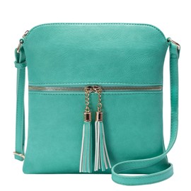 Solene Womens Lightweight Medium Crossbody Purse with Tassel, Perfect Size Crossbody Bags for Daily Use, travel - LP062 (Green Turquoise 1)