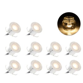 Lixada Deck luces, 10 unidades empotrable LED Deck Kit de luz, 12 V seguro alto brillo IP67 en el piso exterior interior paisaje iluminación lámparas para escalera Patio jardín patio piso camino piscina, 10pcs Warm White With Power Adaptor