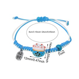 Honbay 8PCS Cute Lucky Cat Bracelets Adjustable Maneki Neko Braided Bracelets with Ceramic Beads Kawaii Jewelry for Men Women Teen or Birthday Gift (8 Color)