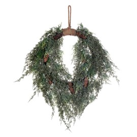 Vickerman 24" Artificial Snow Cedar Hanging Wreath with Pinecones - Cedar Foliage with Pinecones - Rustic Looking Wreath - Wreath for Front Door or Mantel - Artificial Christmas Wreath