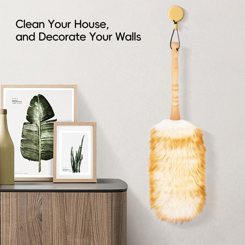 FeelfunFeather Lambswool Duster with Solid Wooden Handle,Leather Hang Strap,Comfortable Grips