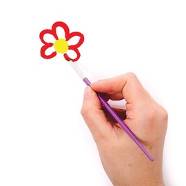 Baker Ross FC874 Natural Hair Paint Brushes - Pack of 36, Kids Paint Brush Set, Ideal for Acrylic Paint and Water Based Paints, Yellow,orange,blue,green,red,purple