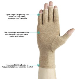 Cedcoe 2 Pairs Arthritis Gloves Fingerless Compression Gloves for Relieve Rheumatoid Arthritis, Osteoarthritis, Carpal Tunnel, Joint Pain for Women and Men to Daily Work (Coffee, Large)