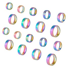 UNICRAFTALE 18 anillos de dedo de banda ancha de acero de titanio arco iris de 9 tamaños, con inscripción láser, anillos de boda clásicos en blanco para hacer joyas