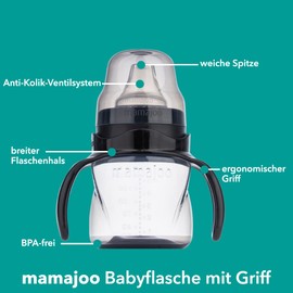 mamajoo Trinkbecher 270 ml für Babys und Kleinkinder, auslaufsicherer Trinklernbecher ab 6 Monate mit Anti-Kolik-Ventilsystem, Baby Trinkbecher mit ergonomischen Griffen, trinken lernen, BPA-frei
