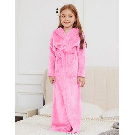 Jxstar Girls Bathrobes Kids Long Hooded Robes Plush Full Length Fleece Pajamas Sleepwear,4t 5t