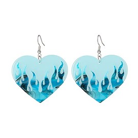 Colorful Flame Acrylic Earrings Punk Fire Heart Burning Dangle Drop Earrings Transparent Funny Geometric Acrylic Flame Earrings for Women Girls (Blue)
