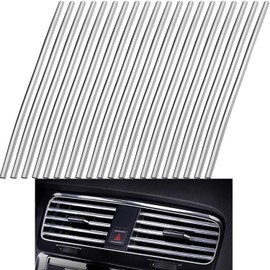 Air Outlet Decoration, CTRICALVER 20 Pieces PVC Chrome Car Interior Trims, Air Vent Decor Accessories, for All Straight Ventilation Openings of Car Interior (Electroplating Silver)