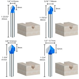 1/4 Inch Shank 90 Degree V Groove Router Bit Double Flute Chamfer and Bevel Bit Carbide Tipped Woodworking Tool CNC Engraving Bit- 1/4", 5/16", 3/8", 1/2", 5/8", 3/4", 7/8", 1"