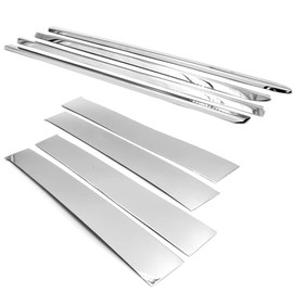 304 Polished Stainless Steel Tape-On Window Molding Sill+Door Pillar Overlay Deco Compatible with 2009-2018 RAM 1500 2500 3500 Crew CAB 4 Door