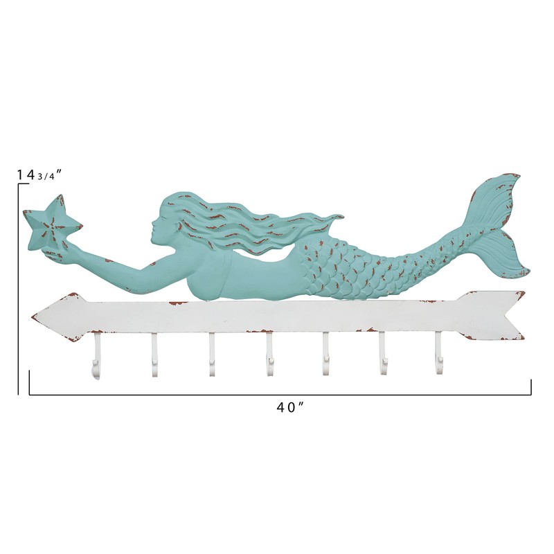Creative Co-Op Aqua & White Metal Mermaid Wall Décor with