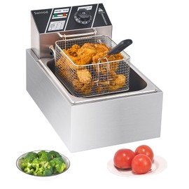 Electric Deep Fryer with Basket for Home Use, Countertop Commercial Deep Fryer 1700w Powerful Performance 9.7Qt Large Capacity Stainless Steel Oil Fryer, Temperature Control