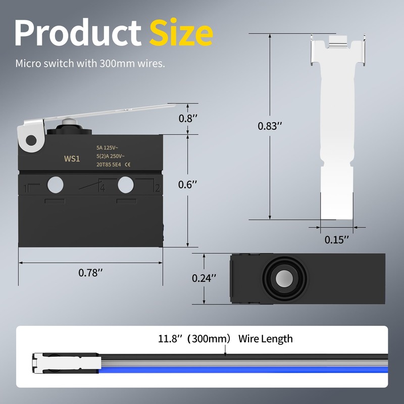 Joinfworld Waterproof Micro Limit Switch with Hinge Lever 6A 12V