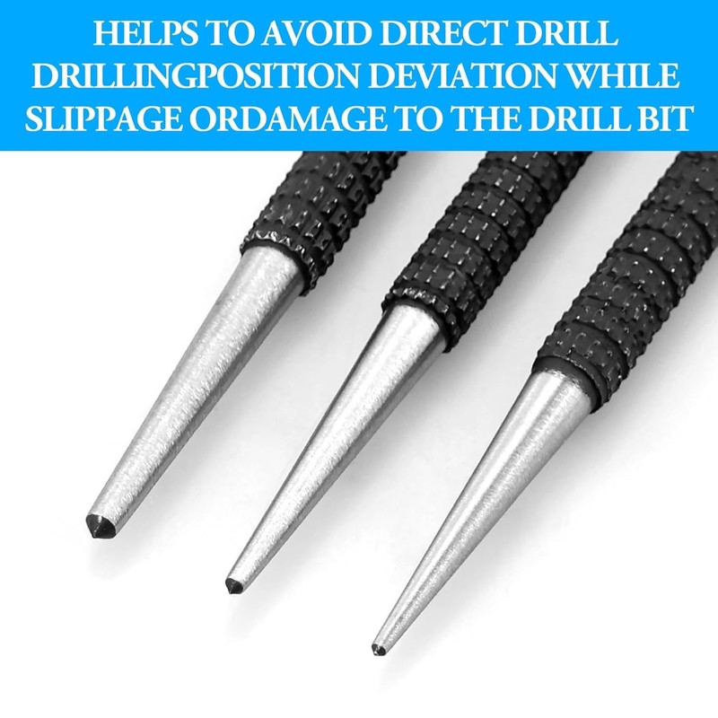3pcs Centre Punch Set,Nail Punch, Centre Punch, 1/16"", 5/64'', 1/9""(1.5mm-3.0mm)