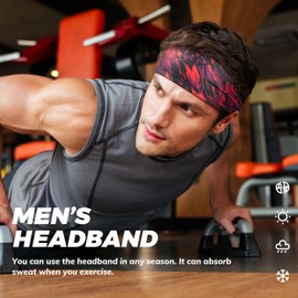 Tumurup Men's Sports Headbands, Moisture-Wicking Sweatband, Forehead, Stretchy Headband, Sports Non-Slip Hairband, Men's Running Headband for Fitness, Running, Basketball, Pack of 3