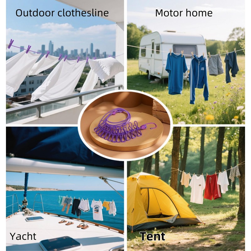 Portable Clothesline with 12 Clips - Extends 12ft, Heavy Duty