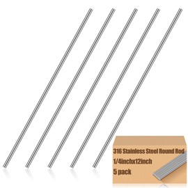 Tandefio 5 Pcs 316 Stainless Steel Round Rod, 1/4 Diameter and 12 Length Stainless Steel Bar Solid Shaft Rods for Industry, Metal DIY Craft and Metal Working Hobbies