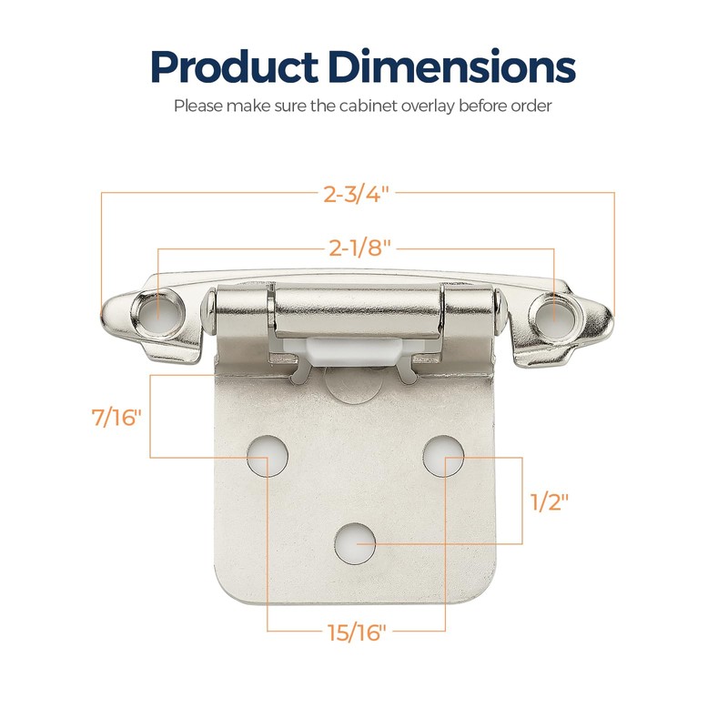 Ravinte 30 Pack (15 Pairs) 1/2 inch Overlay Cabinet Hinges,