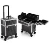 Rolling Makeup Case on Wheels 4 Tray Cosmetic Trolley with