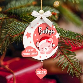Woodamore Babys First Christmas Ornament 2025 Girl - Baby 1st Christmas Newborn Keepsake Gifts Ideas, Baby's First Xmas Ornament for Xmas Tree Decorations
