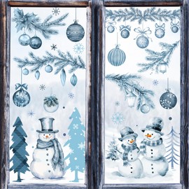 6 Sheets Christmas Window Clings Christmas Windows Clings for Glass Xmas Winter Snowman Snowflake Window Clings Christmas Winter Home Decorations