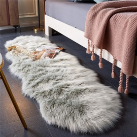 JXLOULAN Faux Lambskin Sheepskin Rug, Grey, 60 x 160 cm, Soft Fluffy Rug, Living Room Decoration, Longhair Fur, Imitation Lambskin Carpet for Chairs, Sofa, Bedroom, Children's Room
