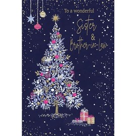 Sister and Brother-In-Law Christmas Card - Special Finishes - Artistic Floral Tree - Contemporary Design - Illustrated Insert Leaf - Made in the UK