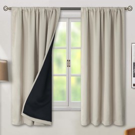 BGment 100% Room Darkening Thermal Insulated Blackout Curtains 63 Inches Long with Liner, Rod Pocket and Back Tab Double Layer Noise Reduce Curtains for Bedroom (42 x 63 Inch, 2 Panels, Natural Camel)
