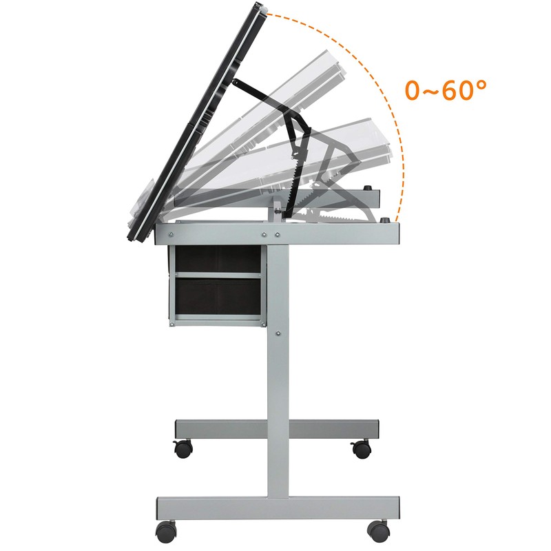 Yaheetech Drawing Desk Adjustable Glass Drafting Study Table for Diamond/Versatile