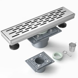 EMBATHER 12 Inches Shower Drain with Removable Strainers,PVC Shower Drain Base for Bathroom Floor Drain,Brushed Nickel Stainless Finished