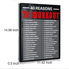 Gwisml 40 Reasons To Workout Wall Art,Inspirational Exercise Fitness Canvas Frame Paintings For Gym Sports Room Home Workplace Wall Art Decor