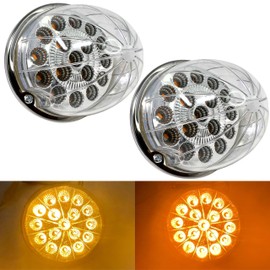 2PCS 17 LED Amber Dual Function Watermelon Lights Clear Lens with Stainless Steel Bezel Stop Turn Signal Marker Lights Freightliner Peterbilt Trailer Fender Heavy Duty Trucks IP67 3 Wire High Low