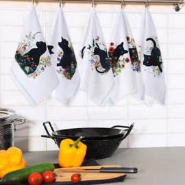Peryiter 6 Pcs Black Cat Kitchen Dish Towel Funny Decorative Hand Towels Absorbent Black Cat Dish Towels Dishcloth with Hanging Loop Hand Towel for Women Home Decor, 16×24 Inch