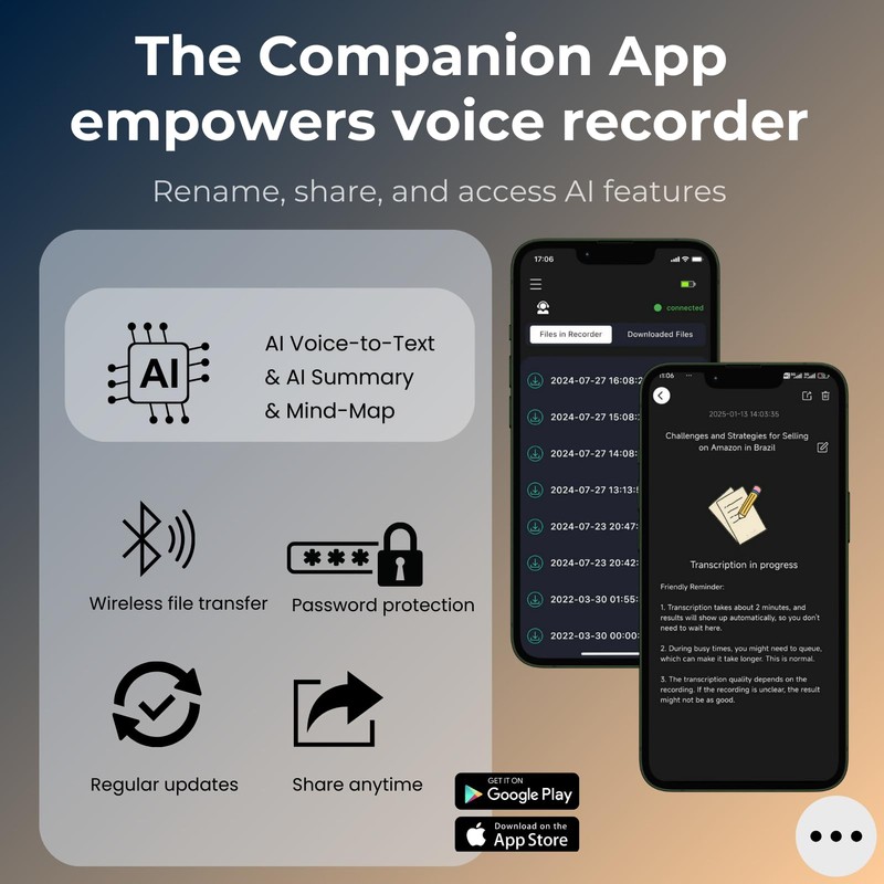 Digital Voice Recorder with APP for AI Voice-to-Text Transcription, GPT-4o
