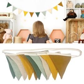 VLYX Fabric Bunting, Double Sided Fabric Bunting with Triangles for Garden Tea Wedding Party Birthday Bedroom Decoration for Girls and Boys (Morandi Green)