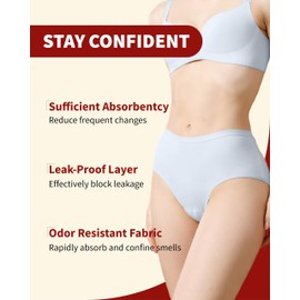 REELINDRY Womens Incontinence Underwear Washable, 2 oz Absorbent Leakproof Mid Rise Panties for Postpartum Urinary Leakage 1 Pack (Light Blue, L)