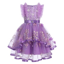 IBTOM CASTLE Flower Girls Dress for Wedding: Toddler Princess Floral Embroidery Tulle Puffy Dresses Sleeveless High-Low Junior Bridesmaid Pageant Dance Gown Birthday Party Dress Purple 5-6 Years