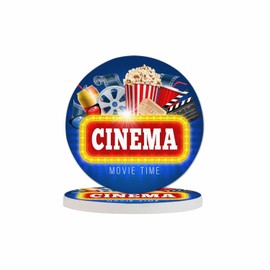 Pznen Cinema Theme Cup Coasters for Table Movie Time Drink Popcorn Realistic Film Ticket Clapping Board Reusable Drink Coasters Set 2 Pcs Coffee Home Farmhouse Living Room Bar Decor