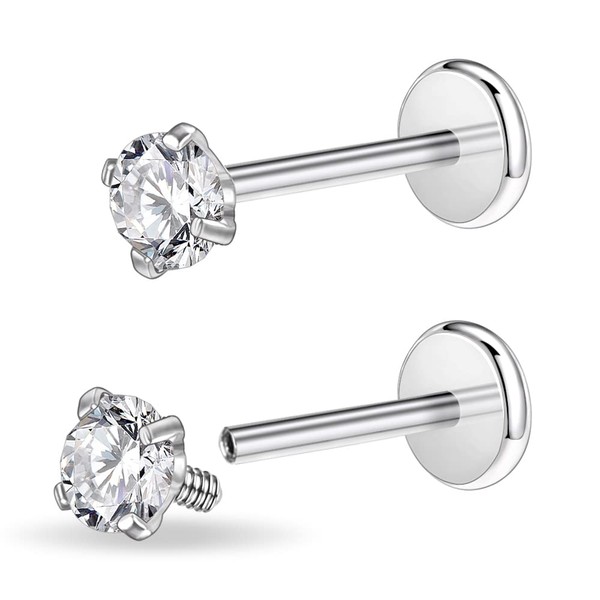 PunkTracker 16g/18g Surgical Steel Internal Thread CZ Stud Piercing Jewelry