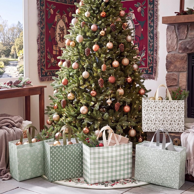 12 Pcs Sage Green Extra Large Christmas Gift Bags Bulk