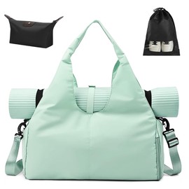 Aucuu Yoga Mat Bag, Sport Gym Bag Womens, Lightweight Yoga Bag with Yoga Strap, Large Gym Bag, Waterproof Yoga Bag with Shoes Compartment and Wet Pocket (Green)