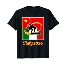 Italy 2026 Speed Skating China and Italy Flag Winter Sports T-Shirt
