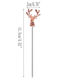 brandname Ackron Deer Head Shape Cocktail Picks Stainless Steel Metal Drink Skewers Sticks for Appetizer Drink Stick Cherries Citrus Cakes Bloody Mary Fruits Garnish Toothpick 10 pieces (Rose Gold)