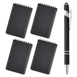 Pack of 4 Waterproof Notebooks, 1 Black Marker Pen, Waterproof Pocket Notebook, Spiral Notebook, Reporter Notebook, Suitable for Outdoor Offices and Records in Rain