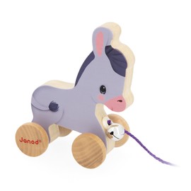 Janod - Wooden Walking Donkey with Tinkerbell - Pull and Push Toy - Motor Skills and Imagination Training - 50cm string suitable for little hands - FSC Certified - From 12 months, J03323