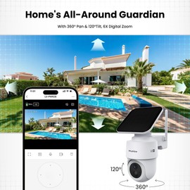 LaView 2K 3MP Solar Security Cameras Wireless Outdoor, Cameras for Home Security, 360° Pan & Tilt Rechargeable Battery Camera, IP65 Outdoor Camera, Color Night Vision, Two-Way Audio, Work with Alexa