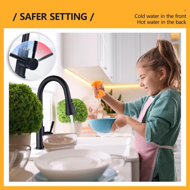 Hiqufet Black Kitchen Faucet with Pull Down Sprayer, Rv Kitchen