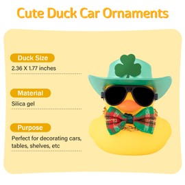 Wonuu Rubber Duck St. Patrick's Day Decoration - Lucky Green Shamrocks Hat & Car Decor, Diamond Cowboy Hat-Bow Tie