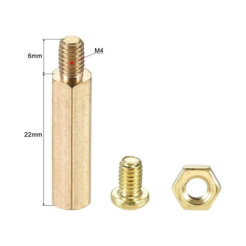 sourcing map 10 Sets M4 Hexagonal Spacer Brass Spacer 22